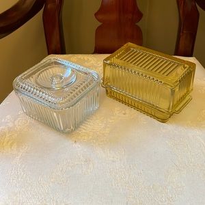 Vintage Anchor Hocking butter, fridge lidded dishes, depression glass